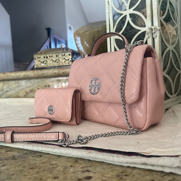 New Tory Burch Willa top handle bag and matching wallet cardholder rose pink - Picture 3 of 15